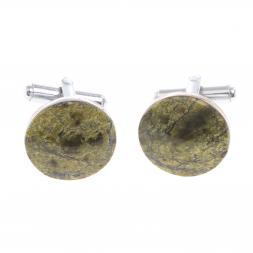 Запонки камень змеевик круглые
