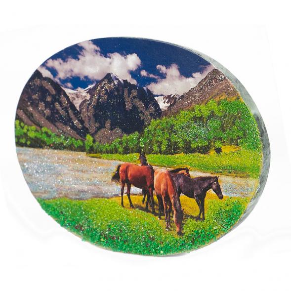 Панно из камня на подставке &amp;quot;Табун лошадей в горах&amp;quot; 19х3,5х13 см 117984