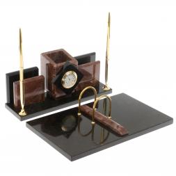 Письменный прибор "Менеджер" с часами камень лемезит