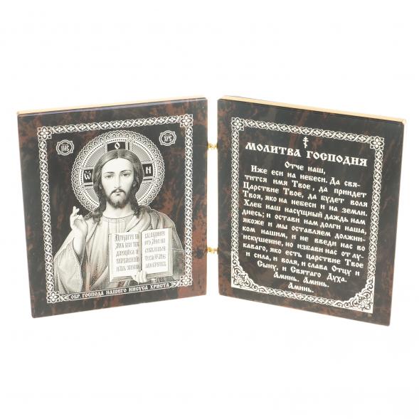 Икона складная &amp;quot;Спаситель&amp;quot; камень обсидиан 122998