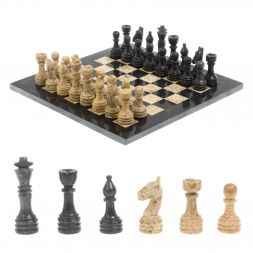 Каменные шахматы "Дебют"  доска 30х30 см мрамор ракушечник