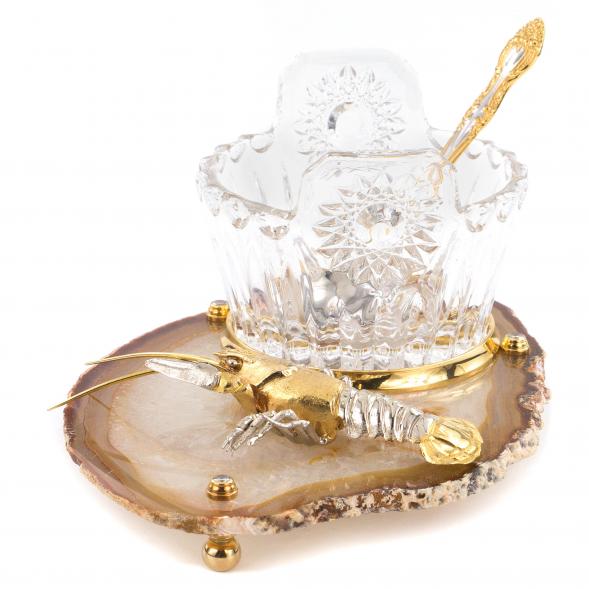 Икорница &amp;quot;Рак&amp;quot; агат бронза малая Златоуст 120521