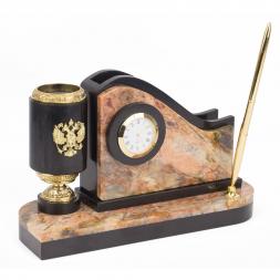 Письменный мини-набор из яшмы с гербом России