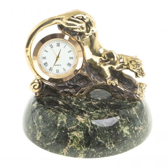 Часы из бронзы &amp;quot;Пантера&amp;quot; на подставке из змеевика 123382