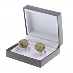 Запонки камень змеевик овальные