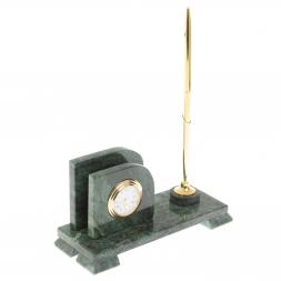 Настольная визитница "Мини 1" с подставкой под ручку из змеевика