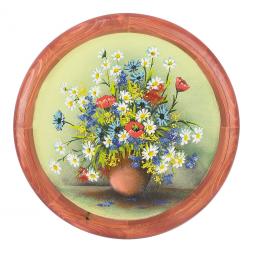 Картина с рисунком из камня на тарелке из дерева &amp;quot;Полевые цветы&amp;quot; 40 см