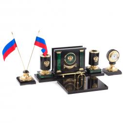 Письменный набор &amp;quot;Герб Российской Федерации&amp;quot; из малахита
