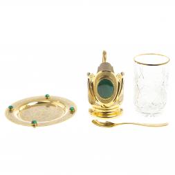 Чайная пара &amp;quot;Малахитовая&amp;quot; тарелка и подстаканник с ложкой Златоуст