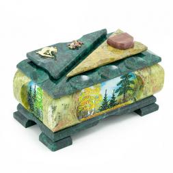 Ларец из камня &amp;quot;Природа&amp;quot; с рисунком средний змеевик 20x11x11 см