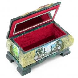 Ларец из камня &amp;quot;Природа&amp;quot; с рисунком средний змеевик 20x11x11 см