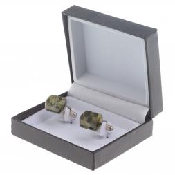 Запонки камень змеевик закругленные