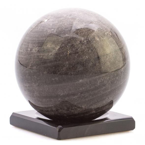 Шар из серого обсидиана 10 см на подставке 124719