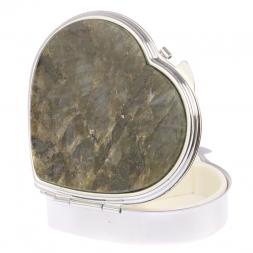 Таблетница "Сердце" на 3 отделения камень лабрадор цвет серебро