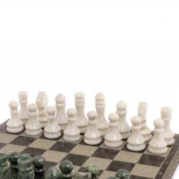 Шахматы с гравировкой &amp;quot;Греческий орнамент&amp;quot; доска 40х40 см змеевик белый мрамор