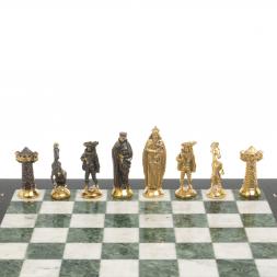 Шахматы подарочные из бронзы "Средневековье" 40х40 см мрамор змеевик