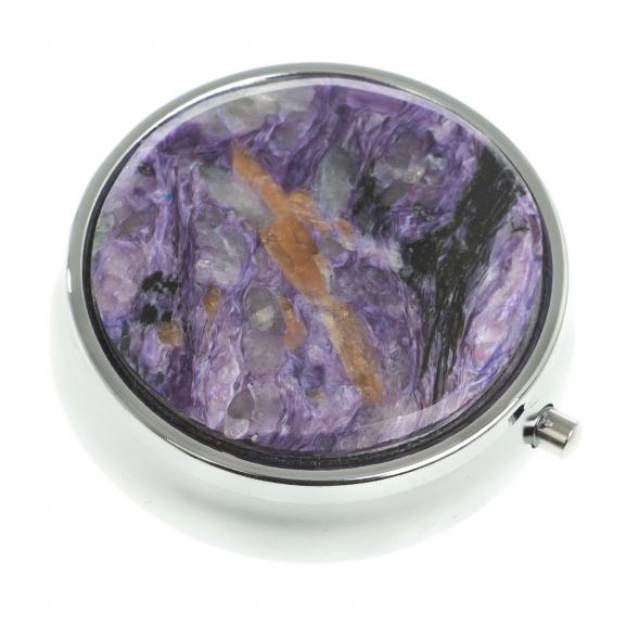 Таблетница на 3 отсека камень чароит цвет серебро 123201