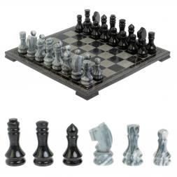 Шахматы с гравировкой &amp;quot;Греческий орнамент&amp;quot; доска 40х40 см змеевик / серый мрамор