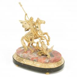 Бронзовая статуэтка "Георгий Победоносец" на постаменте из камня креноид