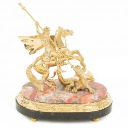 Бронзовая статуэтка "Георгий Победоносец" на постаменте из камня креноид