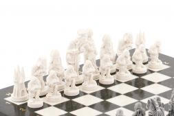 Шахматы из мрамора и змеевика "Средневековье" доска 40х40 см