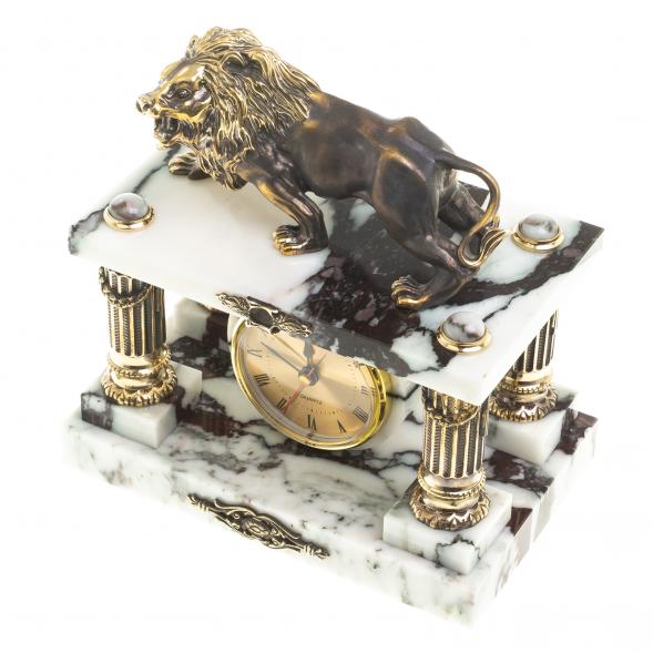 Каменные часы с бронзой &amp;quot;Лев на охоте&amp;quot; камень мрамор 123384