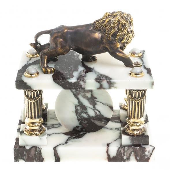 Каменные часы с бронзой &amp;quot;Лев на охоте&amp;quot; камень мрамор 123384