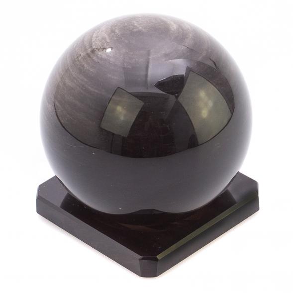 Шар из серого обсидиана 11 см на подставке 124720