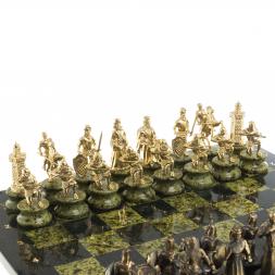 Шахматы подарочные "Турецко-европейская война" камень змеевик бронза 48х48 см