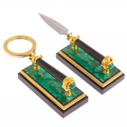 Настольный набор из малахита "Конь на дыбах" Златоуст