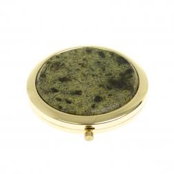 Зеркальце с кнопкой карманное камень змеевик цвет золото
