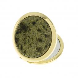 Зеркальце с кнопкой карманное камень змеевик цвет золото
