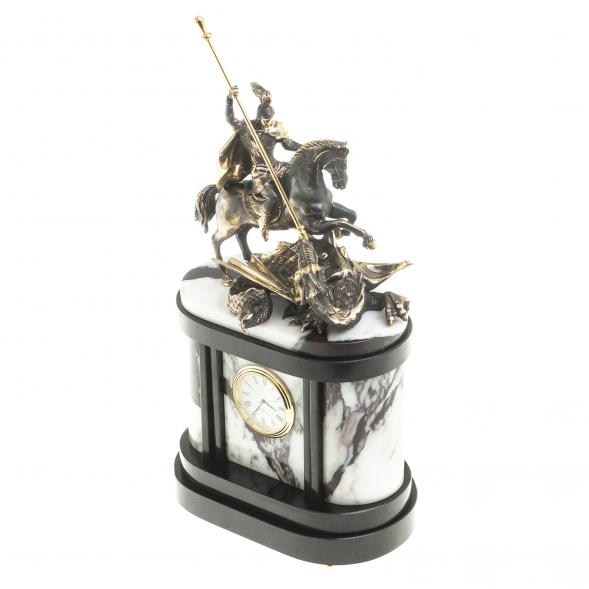 Бронзовые часы на камне &amp;quot;Георгий Победоносец&amp;quot; мрамор в кейсе 123385