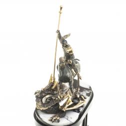 Бронзовые часы на камне "Георгий Победоносец" мрамор в кейсе