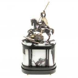 Бронзовые часы на камне "Георгий Победоносец" мрамор в кейсе