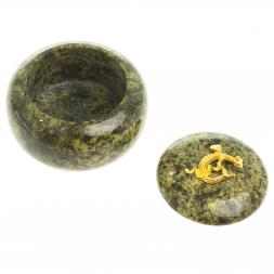 Шкатулка круглая с ящерицей камень змеевик 8х8х6,5 см