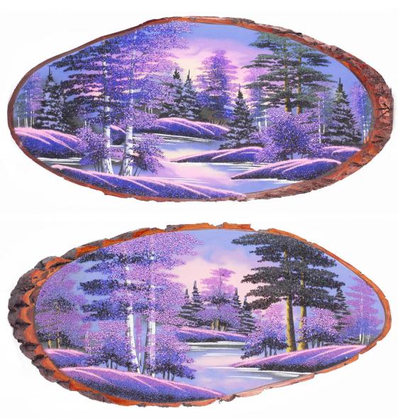 Картина на срезе дерева &amp;quot;Рассвет&amp;quot; горизонтальное 75-80 см рисунок каменная крошка 111086