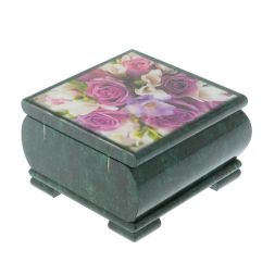 Шкатулка &amp;quot;Букет Роз&amp;quot; камень змеевик 13х13х8 см