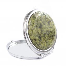 Зеркальце карманное круглое из змеевика серебристое
