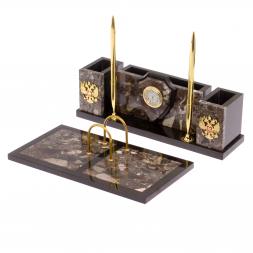 Письменный набор "Щит" из камня конгломерат