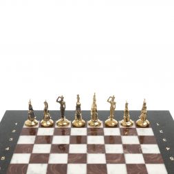 Шахматы &amp;quot;Итальянская война&amp;quot; фигуры бронза доска 28х28 см из мрамора и лемезита