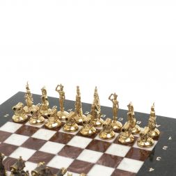 Шахматы &amp;quot;Итальянская война&amp;quot; фигуры бронза доска 28х28 см из мрамора и лемезита