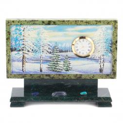 Часы с рисунком &amp;quot;Зима&amp;quot; змеевик
