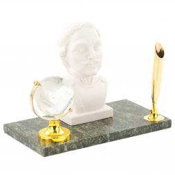 Подставка под ручку "Бюст Петр I" мрамолит змеевик