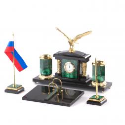 Письменный набор &amp;quot;Гордый орел&amp;quot; из натурального малахита и бронзы Златоуст