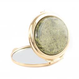 Зеркальце карманное овальное из змеевика золотистое