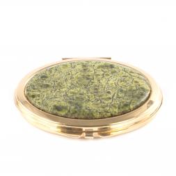 Зеркальце карманное овальное из змеевика золотистое