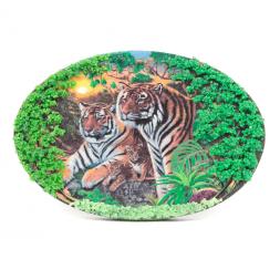 Панно из камня на подставке "Тигриная семья"