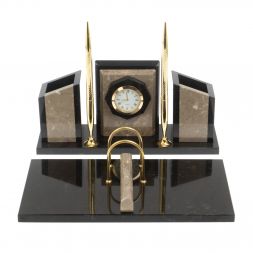 Письменный набор &amp;quot;Канцелярский&amp;quot; с часами камень бежевый мрамор