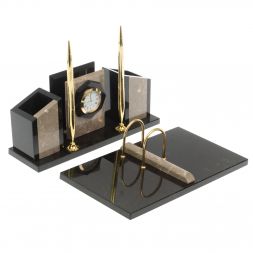 Письменный набор &amp;quot;Канцелярский&amp;quot; с часами камень бежевый мрамор